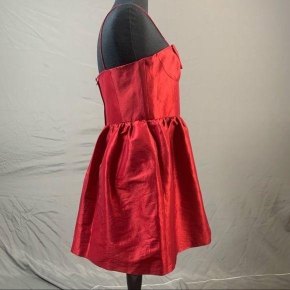 CeCe By Cynthia Steffe NEW Red Satin Pleated Full Bow Fit Flare A Line Dress - Picture 4 of 9